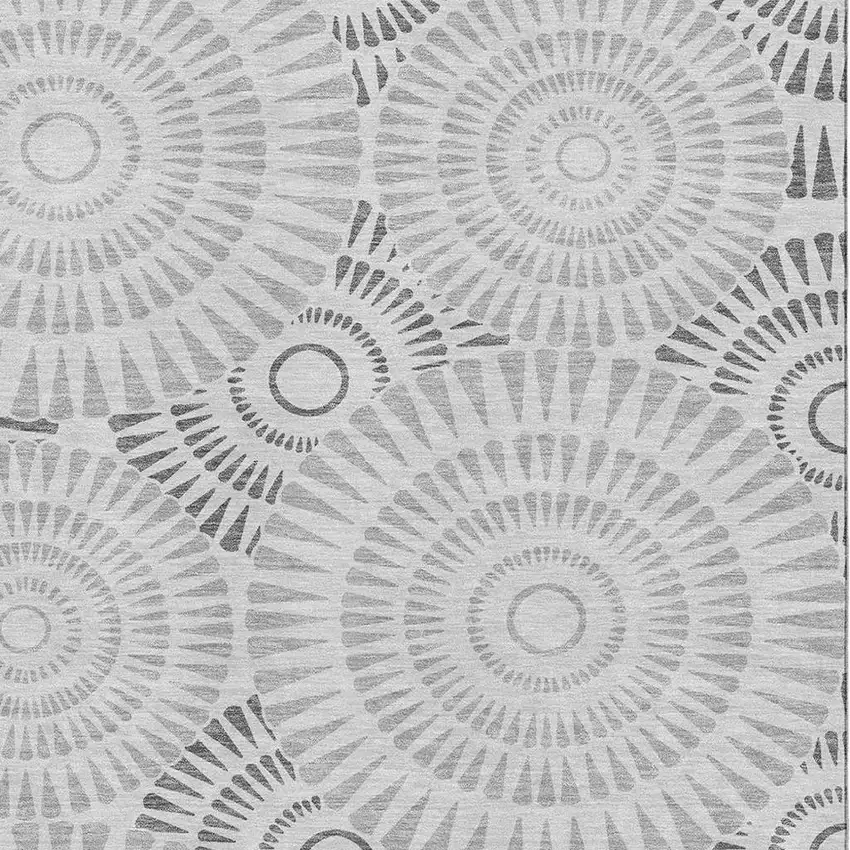 Gray And Silver Geometric Washable Area Rug With UV Protection Photo 3