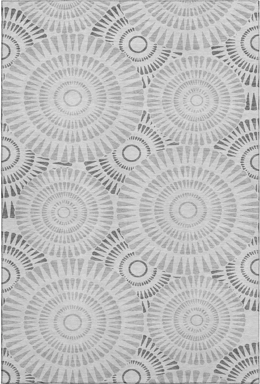 Gray And Silver Geometric Washable Area Rug With UV Protection Photo 1