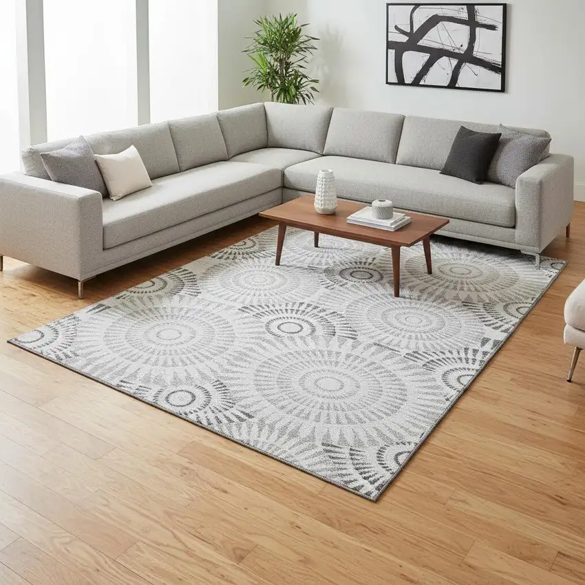 Gray And Silver Geometric Washable Area Rug With UV Protection Photo 2