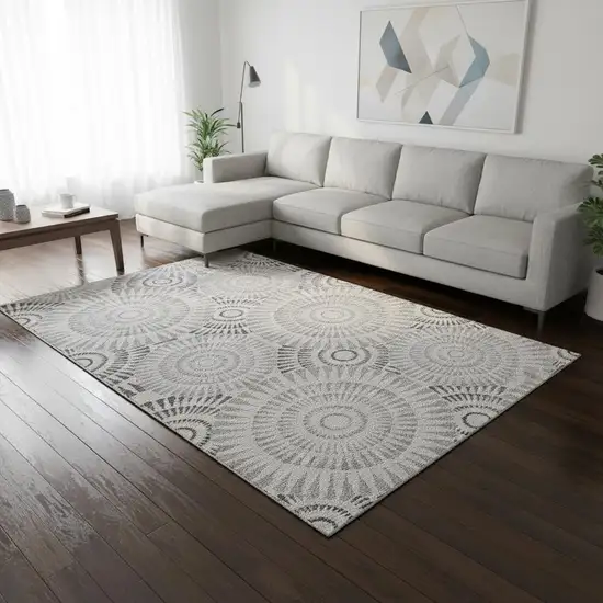 Gray And Silver Geometric Washable Area Rug With UV Protection Photo 2