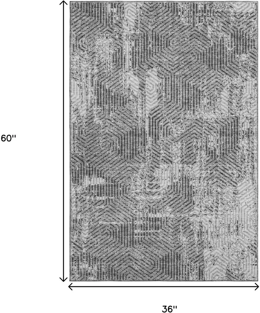 Gray And Silver Geometric Washable Area Rug With UV Protection Photo 3