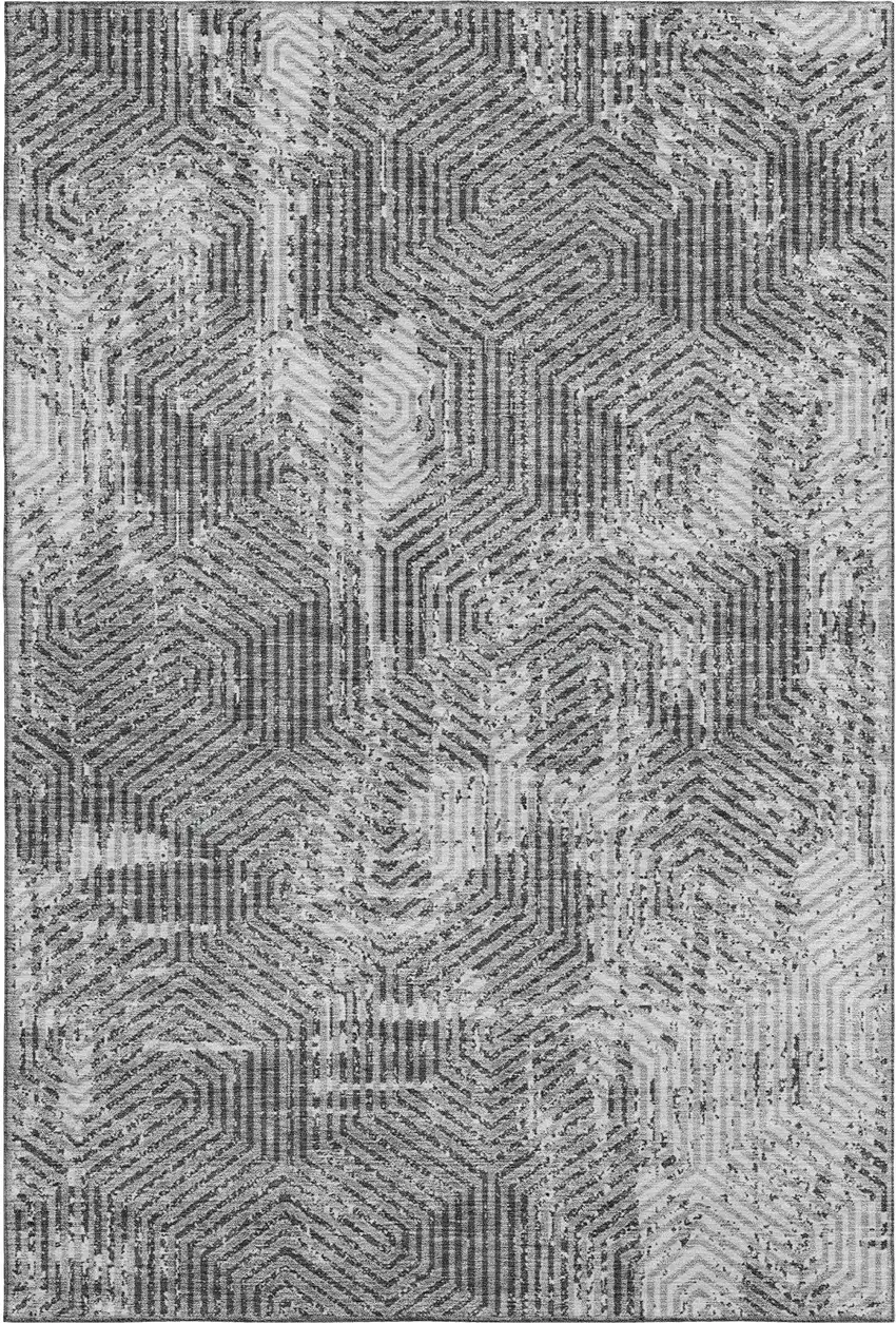 Gray And Silver Geometric Washable Area Rug With UV Protection Photo 1