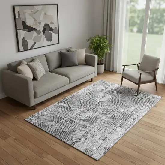 Gray And Silver Geometric Washable Area Rug With UV Protection Photo 1