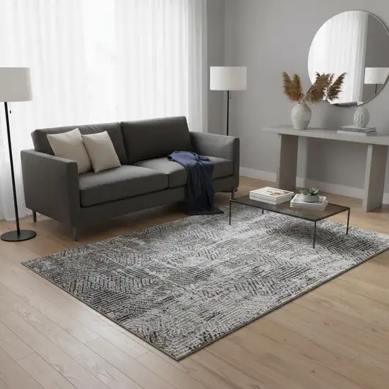 Gray And Silver Geometric Washable Area Rug With UV Protection Photo 2
