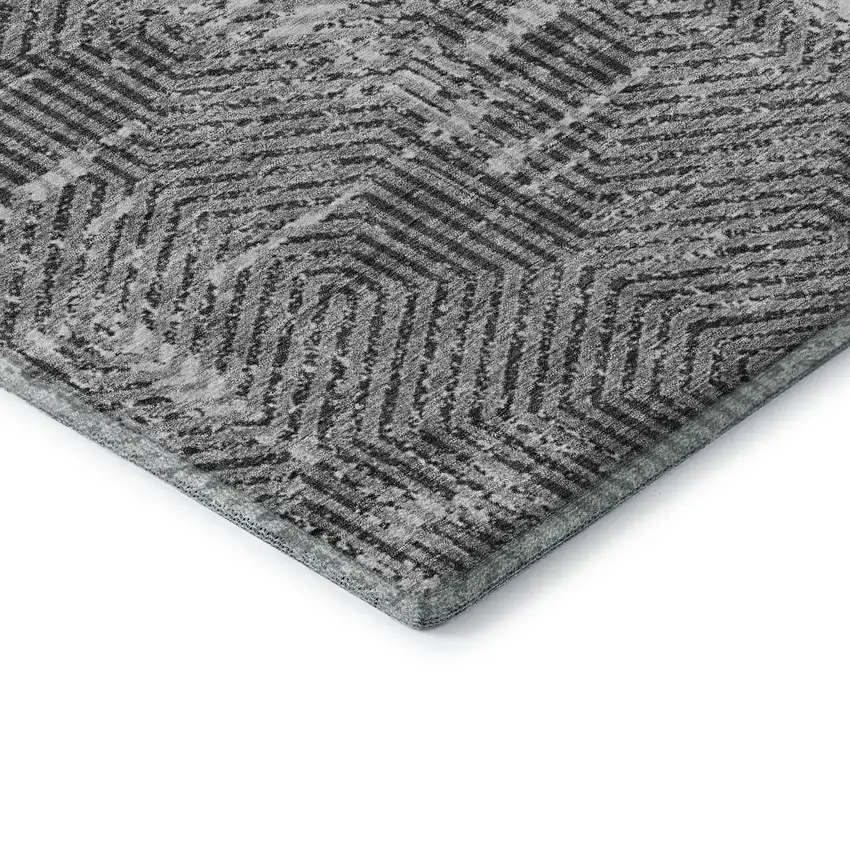 Gray And Silver Geometric Washable Area Rug With UV Protection Photo 7