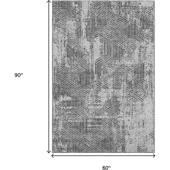 Gray And Silver Geometric Washable Area Rug With UV Protection Photo 3