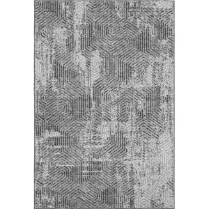 Photo of Gray And Silver Geometric Washable Area Rug With UV Protection