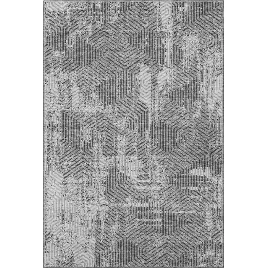 Gray And Silver Geometric Washable Area Rug With UV Protection Photo 3