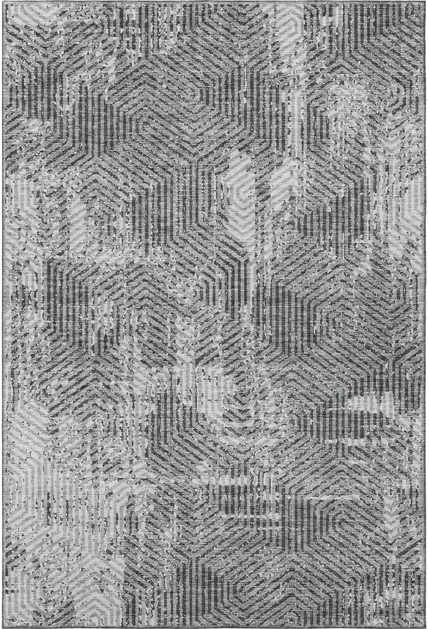 Gray And Silver Geometric Washable Area Rug With UV Protection Photo 3