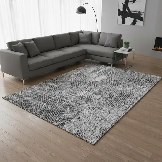 Gray And Silver Geometric Washable Area Rug With UV Protection Photo 2