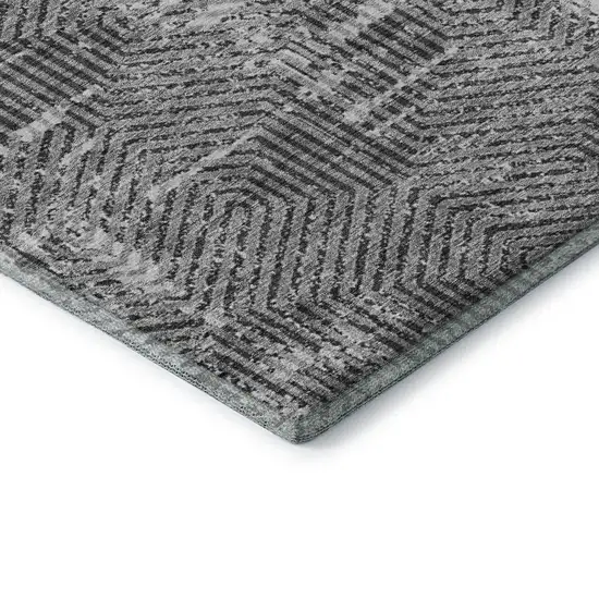 Gray And Silver Geometric Washable Area Rug With UV Protection Photo 8