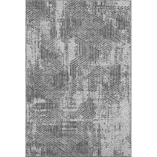 Gray And Silver Geometric Washable Area Rug With UV Protection Photo 1