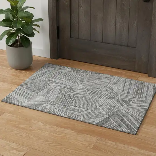 Gray And Silver Geometric Washable Area Rug With UV Protection Photo 2