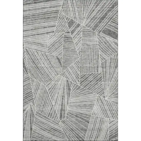 Gray And Silver Geometric Washable Area Rug With UV Protection Photo 1