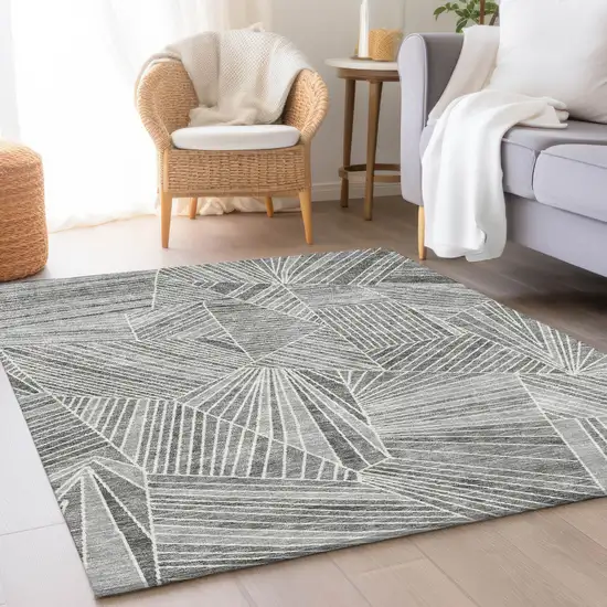Gray And Silver Geometric Washable Area Rug With UV Protection Photo 5