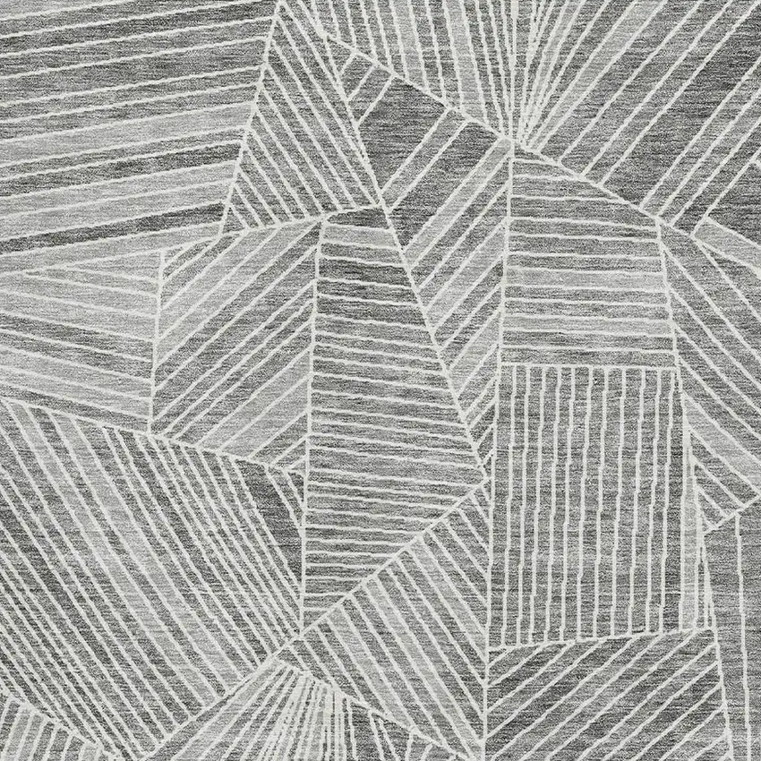 Gray And Silver Geometric Washable Area Rug With UV Protection Photo 3