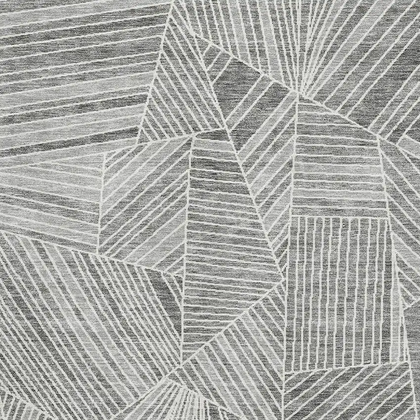 Gray And Silver Geometric Washable Area Rug With UV Protection Photo 3