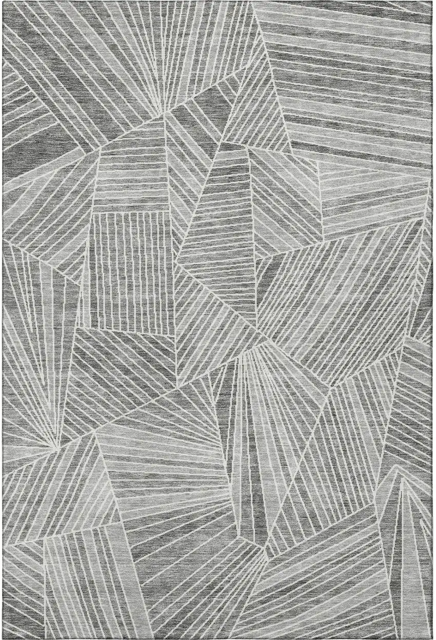 Gray And Silver Geometric Washable Area Rug With UV Protection Photo 4