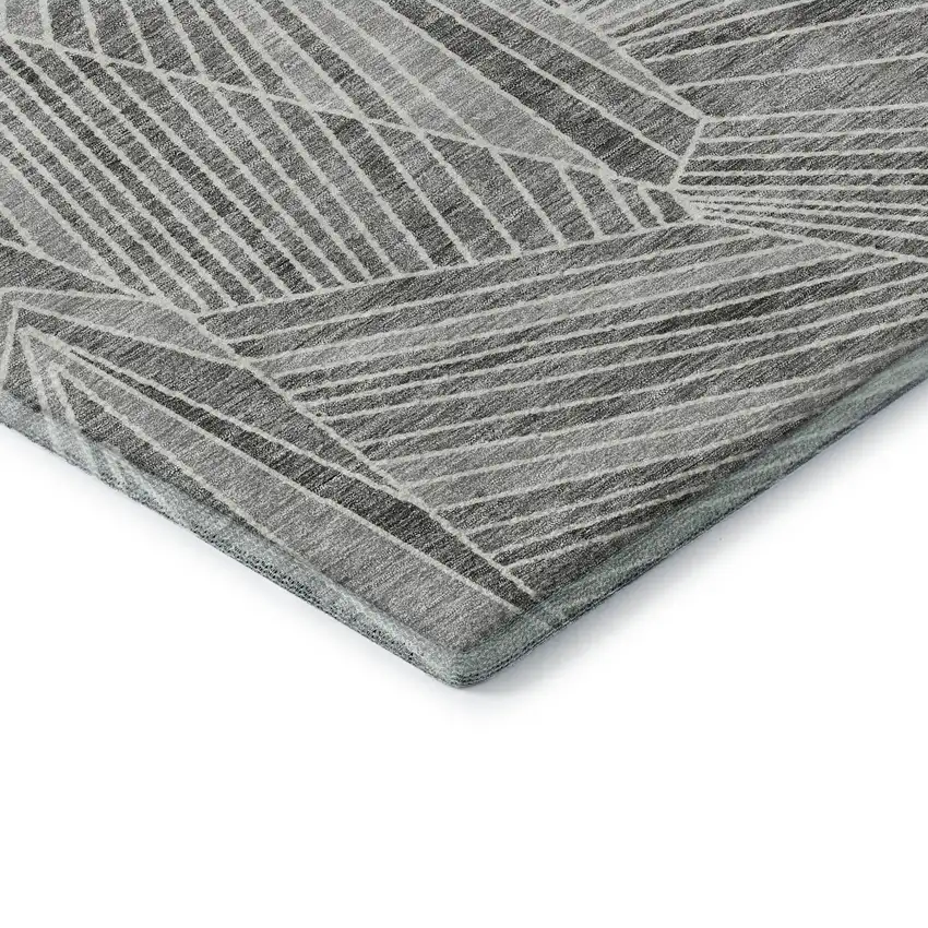 Gray And Silver Geometric Washable Area Rug With UV Protection Photo 8