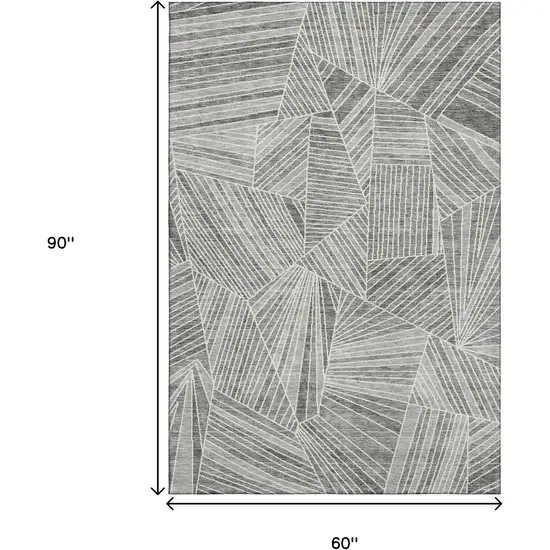 Gray And Silver Geometric Washable Area Rug With UV Protection Photo 3