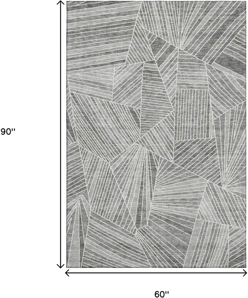 Gray And Silver Geometric Washable Area Rug With UV Protection Photo 3