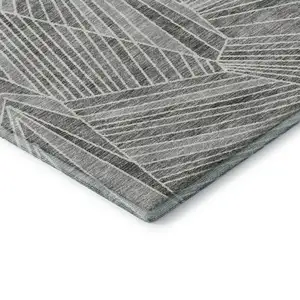 Photo of Gray And Silver Geometric Washable Area Rug With UV Protection