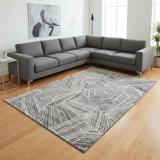 Gray And Silver Geometric Washable Area Rug With UV Protection Photo 2