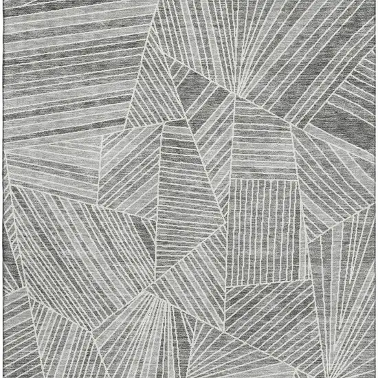 Gray And Silver Geometric Washable Area Rug With UV Protection Photo 4