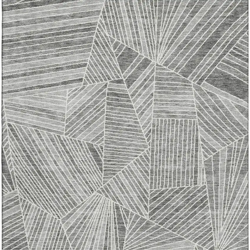 Gray And Silver Geometric Washable Area Rug With UV Protection Photo 4