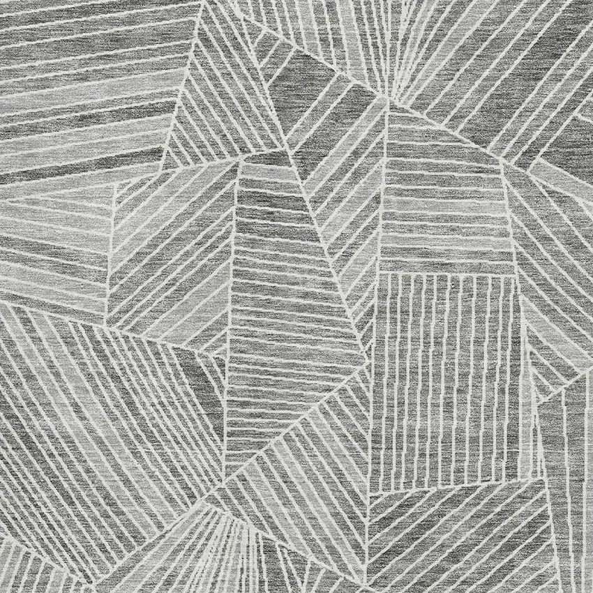 Gray And Silver Geometric Washable Area Rug With UV Protection Photo 3