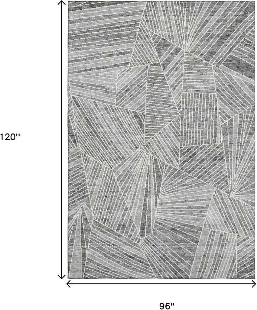 Gray And Silver Geometric Washable Area Rug With UV Protection Photo 3