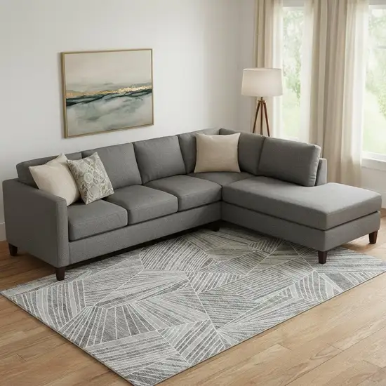 Gray And Silver Geometric Washable Area Rug With UV Protection Photo 1