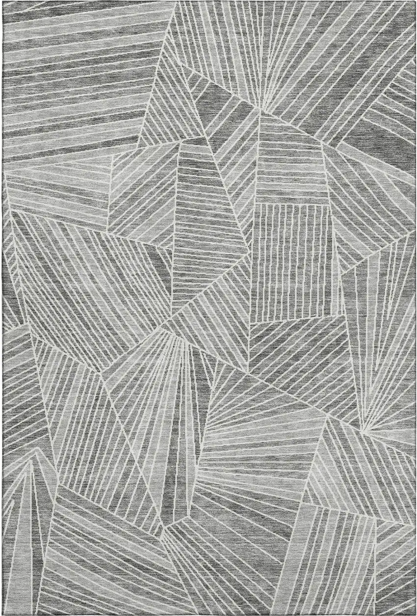 Gray And Silver Geometric Washable Area Rug With UV Protection Photo 1