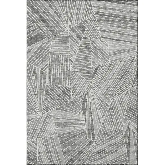 Gray And Silver Geometric Washable Area Rug With UV Protection Photo 4