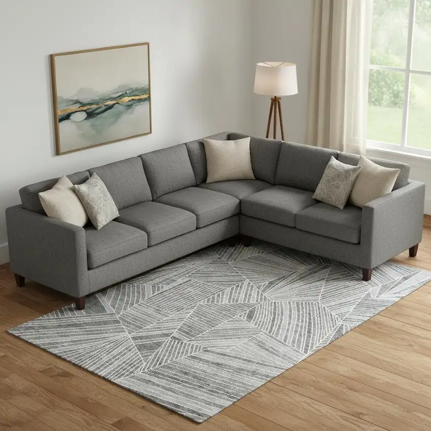 Gray And Silver Geometric Washable Area Rug With UV Protection Photo 1