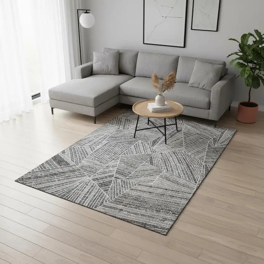 Gray And Silver Geometric Washable Area Rug With UV Protection Photo 2