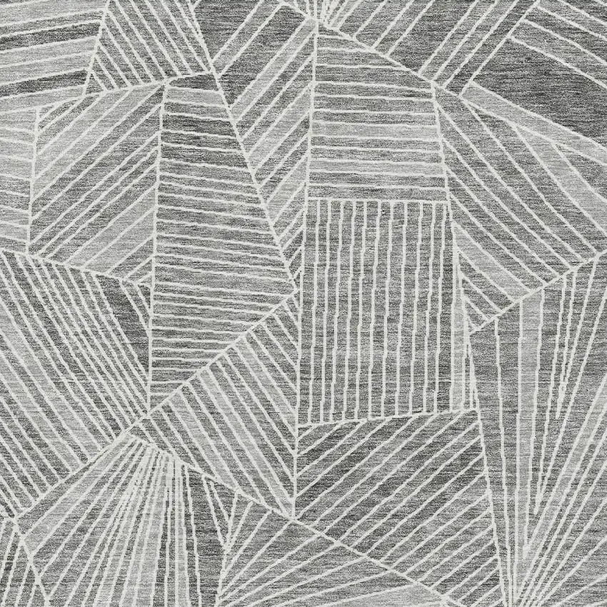 Gray And Silver Geometric Washable Area Rug With UV Protection Photo 3