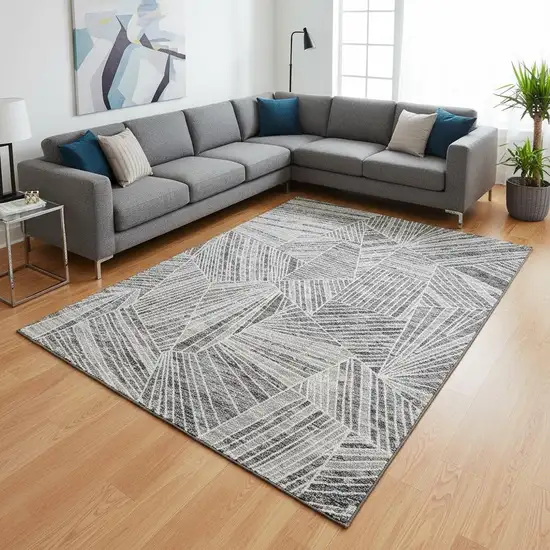 Gray And Silver Geometric Washable Area Rug With UV Protection Photo 2