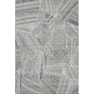 Photo of Gray And Silver Geometric Washable Area Rug With UV Protection