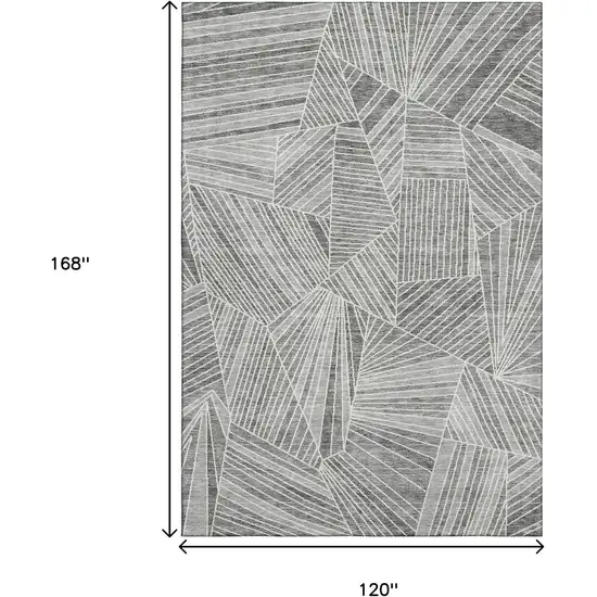 Gray And Silver Geometric Washable Area Rug With UV Protection Photo 3