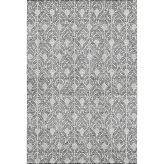Gray And Silver Geometric Washable Area Rug With UV Protection Photo 1
