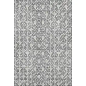 Photo of Gray And Silver Geometric Washable Area Rug With UV Protection