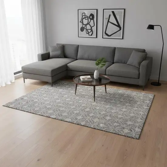 Gray And Silver Geometric Washable Area Rug With UV Protection Photo 2
