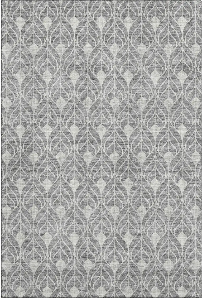 Gray And Silver Geometric Washable Area Rug With UV Protection Photo 1