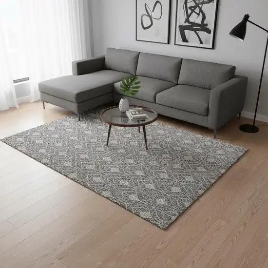 Gray And Silver Geometric Washable Area Rug With UV Protection Photo 2