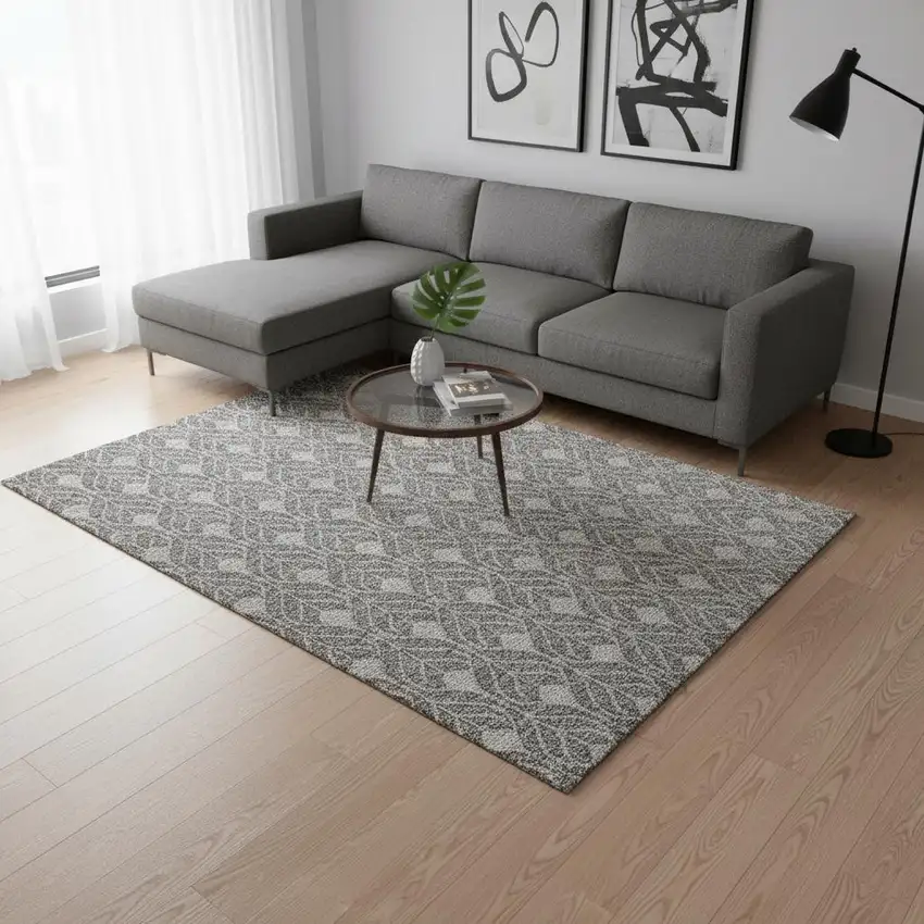 Gray And Silver Geometric Washable Area Rug With UV Protection Photo 2