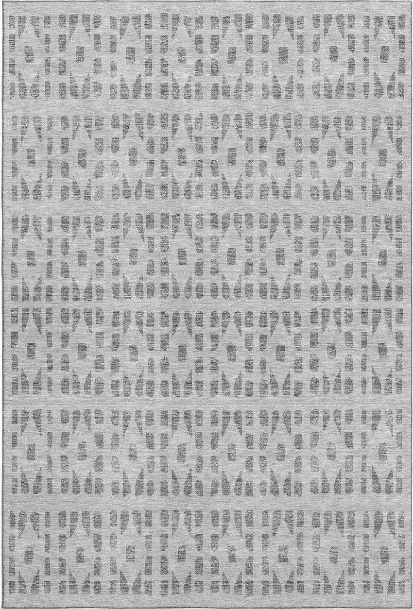 Gray And Silver Geometric Washable Area Rug With UV Protection Photo 1