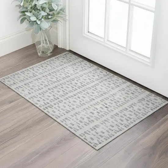 Gray And Silver Geometric Washable Area Rug With UV Protection Photo 2