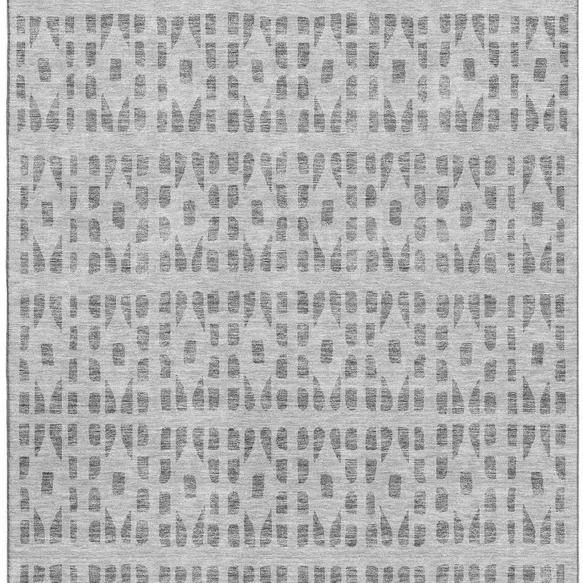 Gray And Silver Geometric Washable Area Rug With UV Protection Photo 3