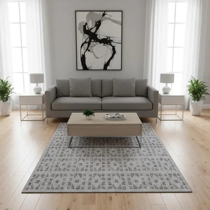 Gray And Silver Geometric Washable Area Rug With UV Protection Photo 2